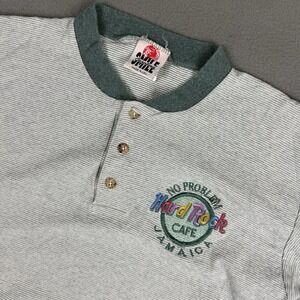 Vintage 90s Hard Rock Cafe Jamaica Henley T Shirt Adult Large Green Short Sleeve